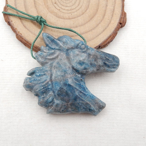 Natural Blue Apatite Carved horse head Pendant Bead 40x43x9mm, 27.1g