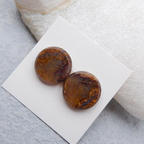 Natural Warring States Red Agate Cabochons Paired 16x16x4mm, 4.0g