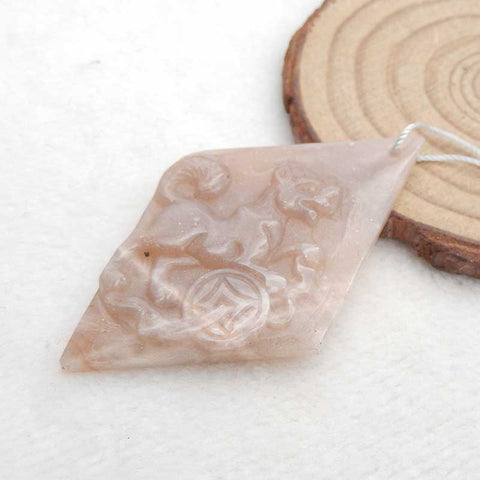 Natural Heliolite Sunstone Carved Dog Pendant Bead 56x34x5mm, 10g