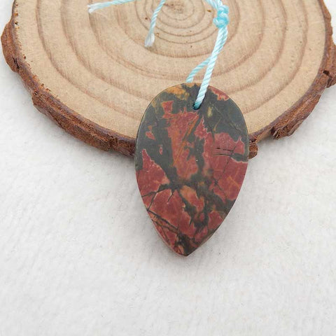 Perle pendentif fleur sculptée en jaspe Red Creek, 29 x 19 x 7 mm, 5,9 g