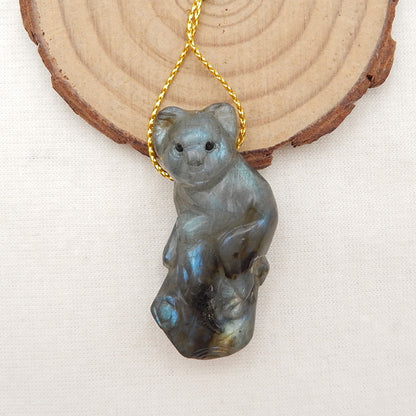 Offre spéciale, pendentif de mode koala sculpté à la main en labradorite, 45x22x10mm ， 14.9g