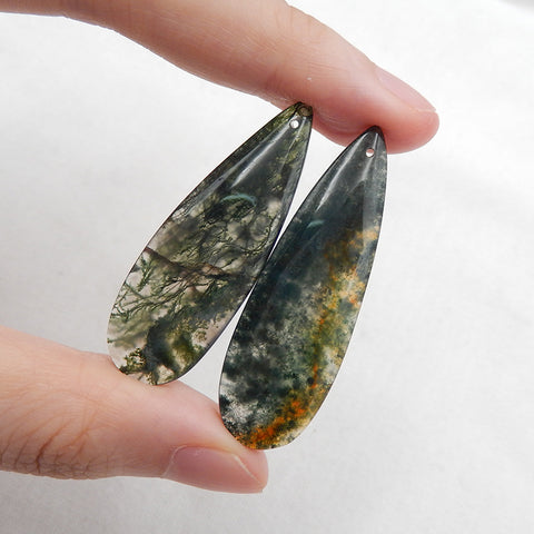 Natural Moss Agate Earring Beads 43x14x5mm, 10.3g