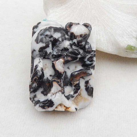 Natural White Zebra Jasper Carved Bear Pendant Bead 53x40x10mm, 41.7g