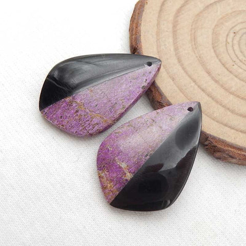 Intarsia Of African Purple Stone And Obsidian Earring Beads 31x21x5mm, 7.5g