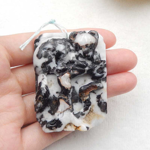 Natural White Zebra Jasper Carved Bear Pendant Bead 53x40x10mm, 41.7g