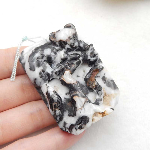 Natural White Zebra Jasper Carved Bear Pendant Bead 53x40x10mm, 41.7g