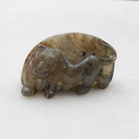 Cabochon de lion en pierre précieuse de labradorite sculptée, 42 x 24 x 16 mm, 20,9 g