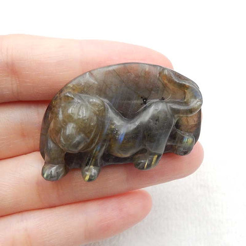 Cabochon de lion en pierre précieuse de labradorite sculptée, 42 x 24 x 16 mm, 20,9 g