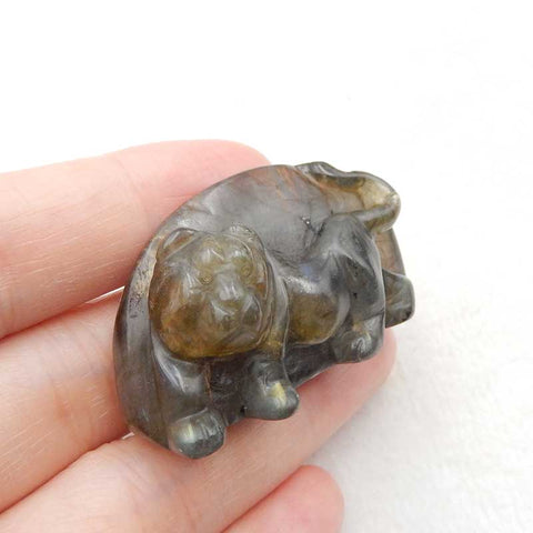 Cabochon de lion en pierre précieuse de labradorite sculptée, 42 x 24 x 16 mm, 20,9 g