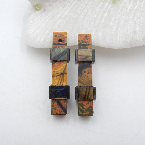 Intarsia of Red Creek Jasper And Labradorite Earring Beads 33x8mm, 8.1g