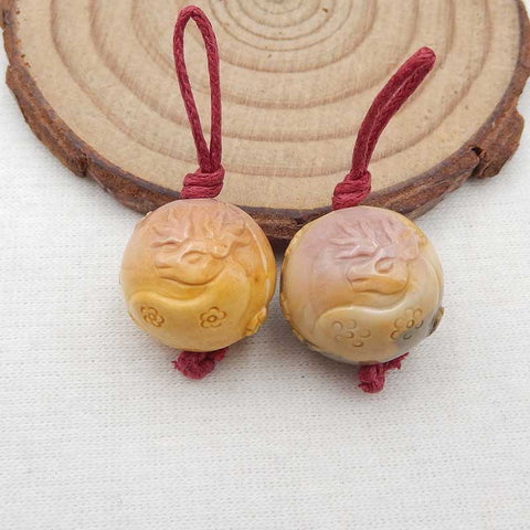 Natural Mookaite Jasper Carved deer Earring Beads 16X16mm, 11.4g