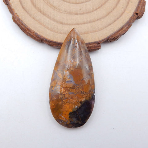 Cabochon en forme de larme naturelle avec agate dendritique, 43 x 19 x 5 mm, 7,3 g