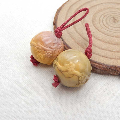 Natural Mookaite Jasper Carved deer Earring Beads 16X16mm, 11.4g