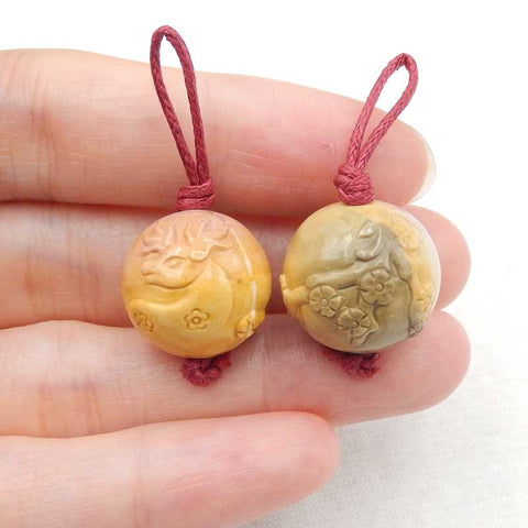 Natural Mookaite Jasper Carved deer Earring Beads 16X16mm, 11.4g