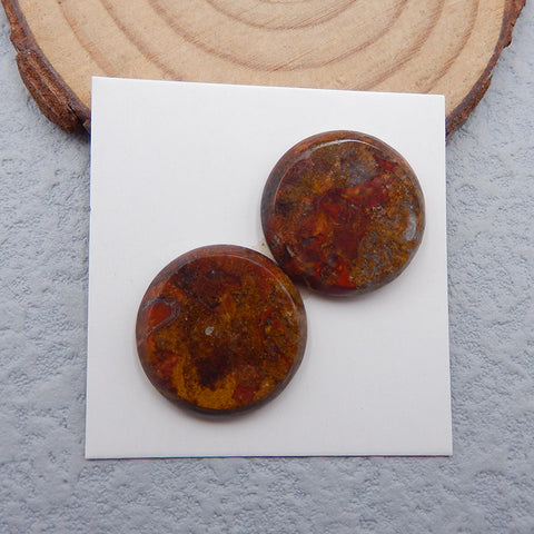 Natural Warring State Agate Cabochons Paired 18x18x3mm, 4.8g