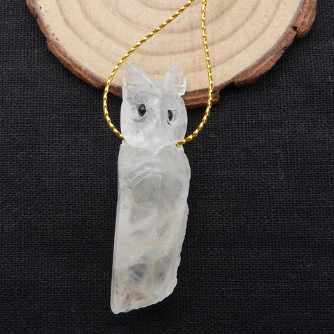 Natural Quartz Carved Owl Pendant Bead 54x16x13mm, 16.1g