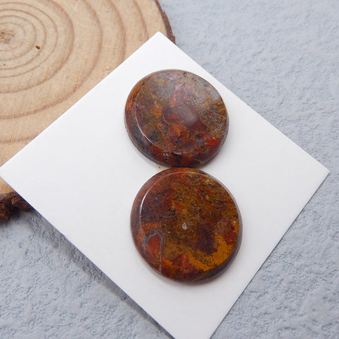 Natural Warring State Agate Cabochons Paired 18x18x3mm, 4.8g