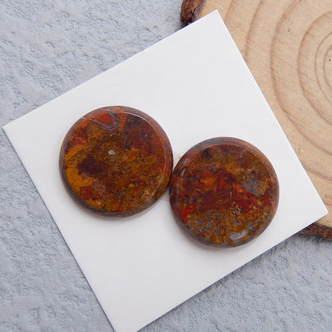 Natural Warring State Agate Cabochons Paired 18x18x3mm, 4.8g