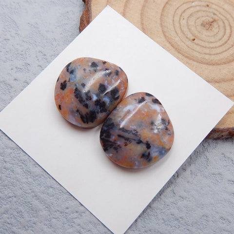 Natural Dendritic Agate Cabochons Paired 17x14x5mm, 4.7g