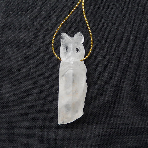 Pendentif de pierre précieuse de hibou de quartz sculpté, pendentif de mode, pendentif de collier d'animal, pendentif unique, 54x16x13mm, 16.1g