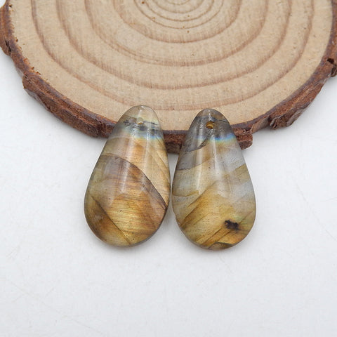 Paire de Boucles d'Oreilles Percées en Labradorite Naturelle 23x13x4mm,4.4g