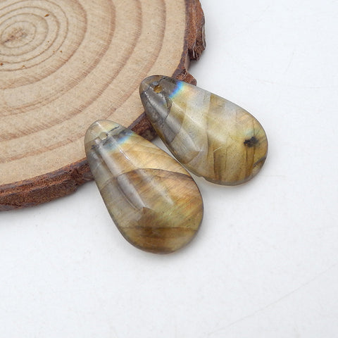 Paire de Boucles d'Oreilles Percées en Labradorite Naturelle 23x13x4mm,4.4g