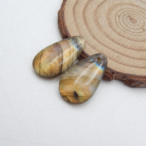 Paire de Boucles d'Oreilles Percées en Labradorite Naturelle 23x13x4mm,4.4g