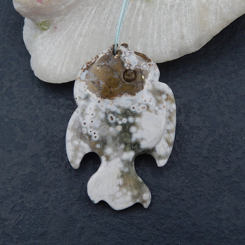 Natural Ocean Jasper Carved fish Pendant Bead  52x34x7mm, 17.0g