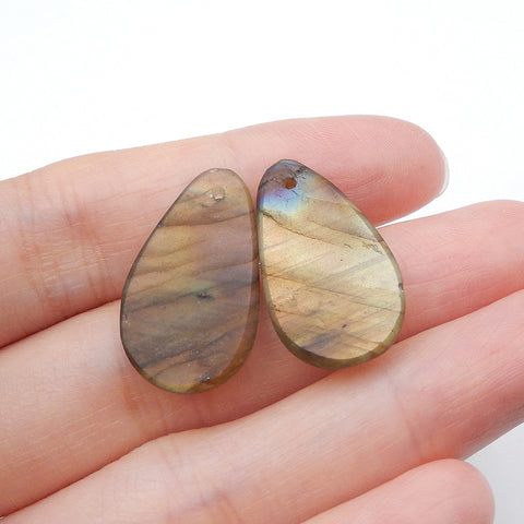 Paire de Boucles d'Oreilles Percées en Labradorite Naturelle 23x13x4mm,4.4g