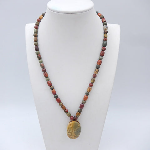 1 Strand Multi-Color Picasso Jasper Gemstone Necklaces,Oval Beads Gemstone Pendant Necklace, Adjustable Necklace