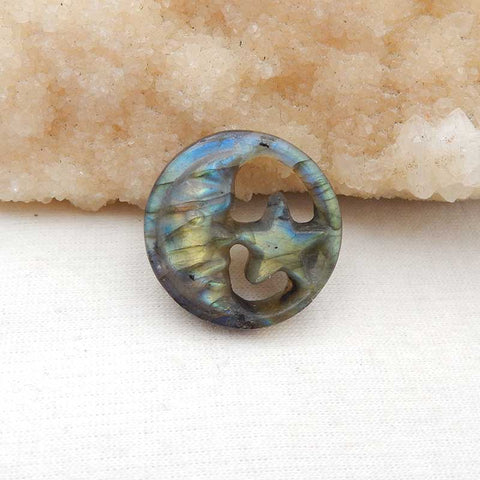 Nouveau design Pendentif en pierre précieuse de lune Labradorite sculptée à la main, pendentif collier, 25x25x8mm, 6.4g