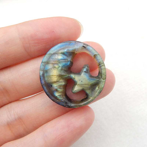 Nouveau design Pendentif en pierre précieuse de lune Labradorite sculptée à la main, pendentif collier, 25x25x8mm, 6.4g