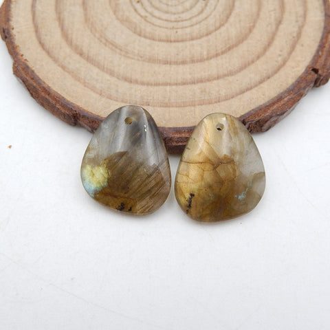 Paire de Boucles d'Oreilles Percées en Labradorite Naturelle 18X15X4mm,3.6g