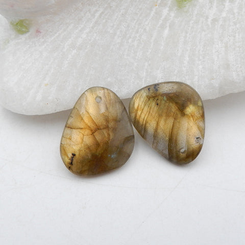 Paire de Boucles d'Oreilles Percées en Labradorite Naturelle 18X15X4mm,3.6g