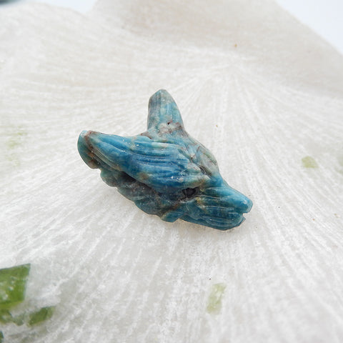 Pendentif tête de loup sculpté en cristal d'apatite bleue, 23x16x8mm, 3.8g