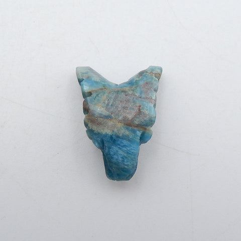 Pendentif tête de loup sculpté en cristal d'apatite bleue, 23x16x8mm, 3.8g