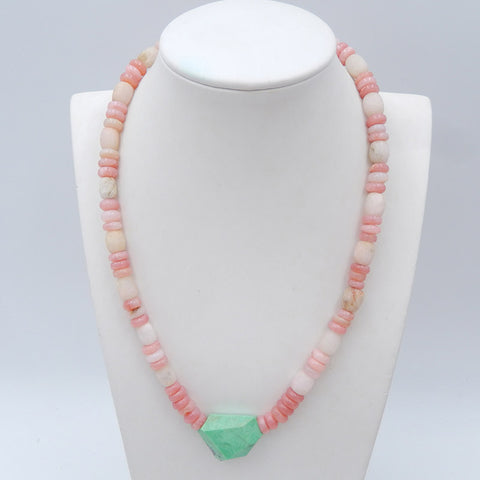 Natural Pink Opal Gemstone Necklace,Turquoise Pendant Jewelry Necklace ,Adjustable Necklace.