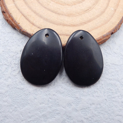 Paire de boucles d'oreilles en pierres précieuses ovales en obsidienne naturelle, 25x18x4 mm, 6,1 g