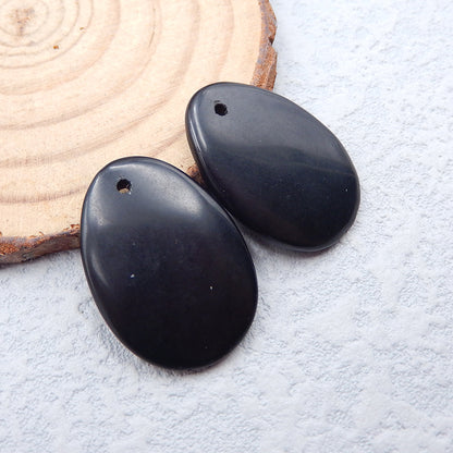Paire de boucles d'oreilles en pierres précieuses ovales en obsidienne naturelle, 25x18x4 mm, 6,1 g