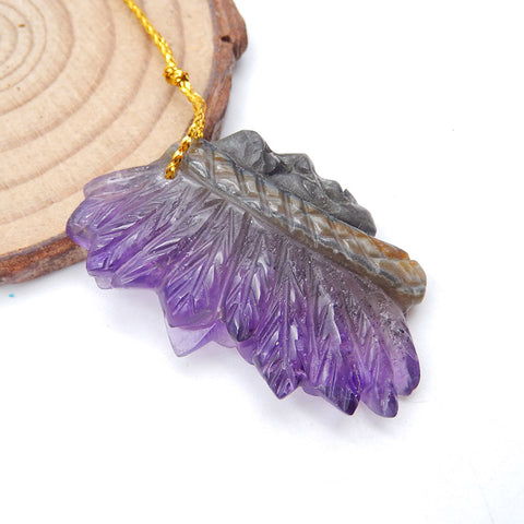 Natural Amethyst Carved Indian Head Pendant Bead,42×26×7mm, 10.9g