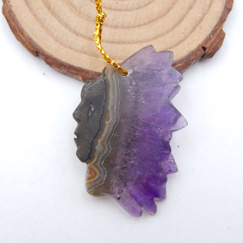 Natural Amethyst Carved Indian Head Pendant Bead,42×26×7mm, 10.9g