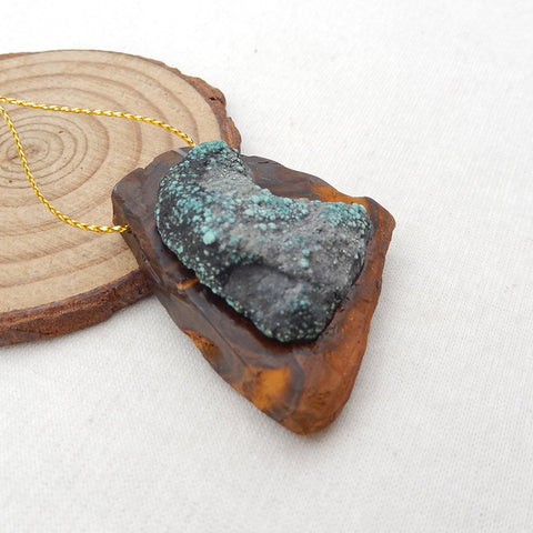 Intarsia of Turquoise and Boulder Opal Pendant Bead 38x36x15mm, 24.8g