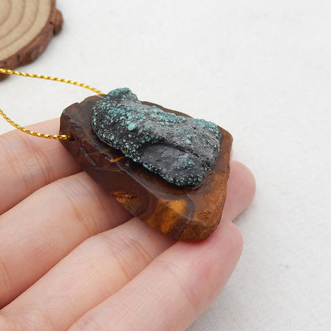 Intarsia of Turquoise and Boulder Opal Pendant Bead 38x36x15mm, 24.8g