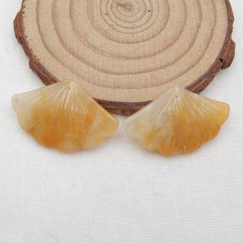 Boucles d'oreilles en jade jaune naturel sculpté feuille de Ginko, 20x31x4mm, 7.1g