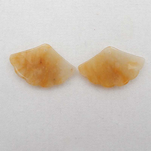 Boucles d'oreilles en jade jaune naturel sculpté feuille de Ginko, 20x31x4mm, 7.1g