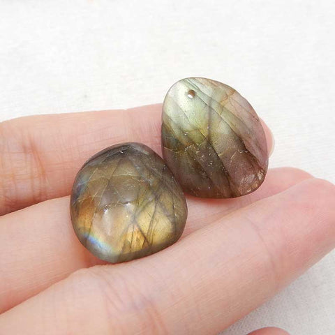 Paire de boucles d'oreilles percées en labradorite naturelle, 21 x 17 x 5 mm, 6,3 g