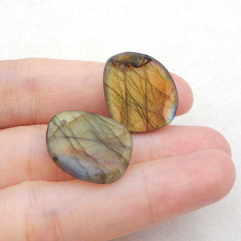 Paire de boucles d'oreilles percées en labradorite naturelle, 21 x 17 x 5 mm, 6,3 g