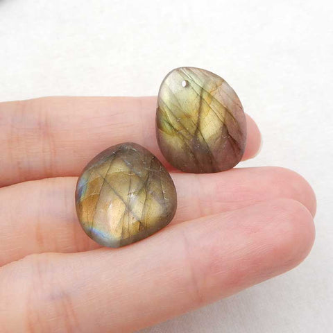 Paire de boucles d'oreilles percées en labradorite naturelle, 21 x 17 x 5 mm, 6,3 g