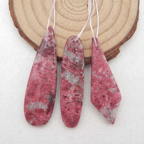 3 paires de boucles d'oreilles en thulite, pierre pour la fabrication de boucles d'oreilles, 42x15x5mm, 47x14x5mm, 14,3 g