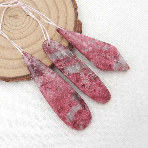 3 paires de boucles d'oreilles en thulite, pierre pour la fabrication de boucles d'oreilles, 42x15x5mm, 47x14x5mm, 14,3 g